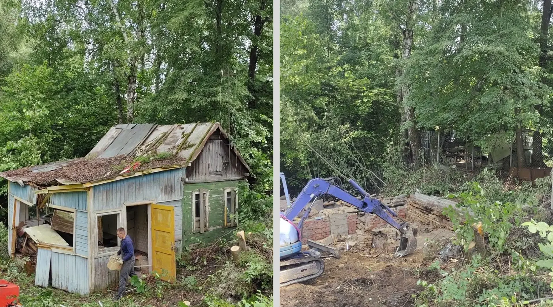 Старая дача до демонтажа и разбор фундамента мини-экскаватором